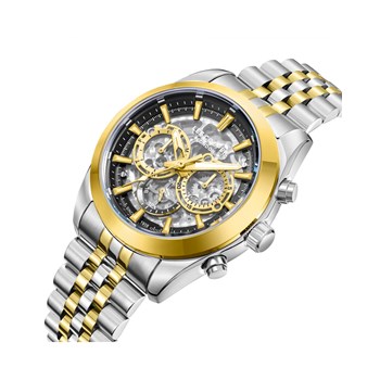 FINLEY - Montre Homme - Analogique Mouvement Multifonction Automatique - Boitier rond en métal  - Cadran squelette noir - Doré