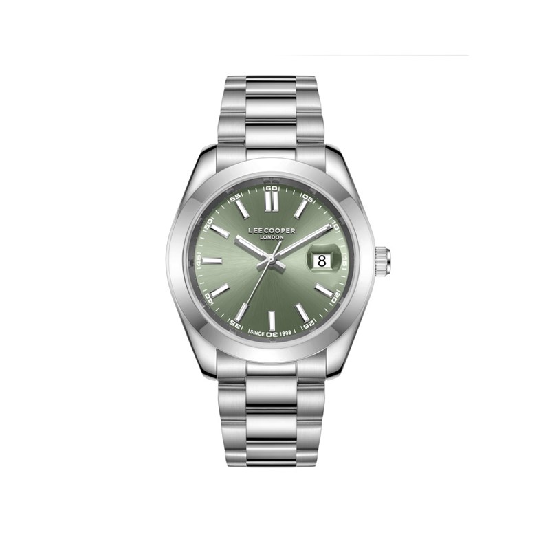 PIERRE - Montre Homme - Analogique Mouvement Quartz 3 aiguilles et date - Boitier rond en métal argenté - Cadran vert