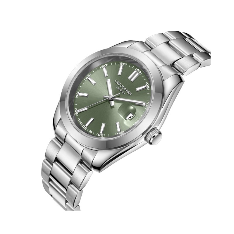 PIERRE - Montre Homme - Analogique Mouvement Quartz 3 aiguilles et date - Boitier rond en métal argenté - Cadran vert - vue 2