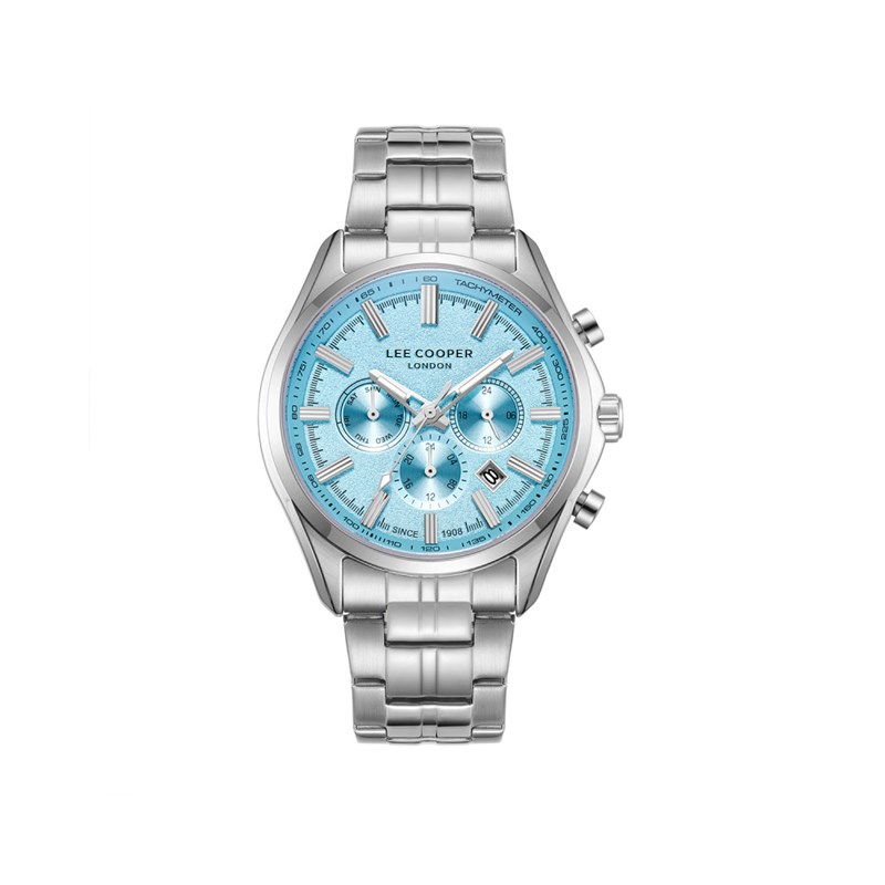 MARK - Montre Homme - Analogique Mouvement Quartz Multifonction - Boitier rond en métal argenté - Cadran bleu