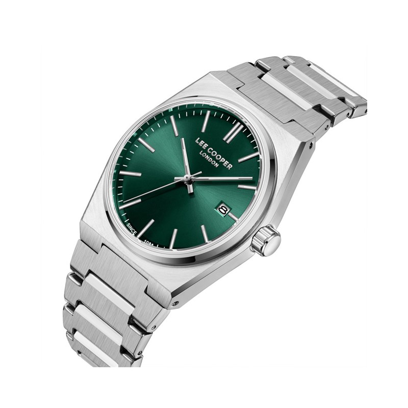 STANLEY - Montre Homme - Analogique Mouvement Quartz 3 aiguilles et date - Boitier tonneau en métal argenté - Cadran vert - vue 2