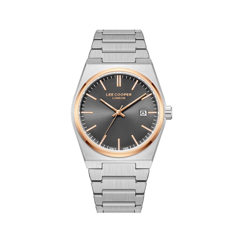 STANLEY - Montre Homme - Analogique Mouvement Quartz 3 aiguilles et date - Boitier tonneau en métal argenté - Cadran gris