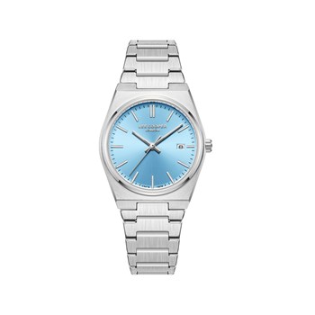 MANON - Montre Femme - Analogique Mouvement Quartz 3 aiguilles et date - Boitier tonneau en métal argenté - Cadran turquoise