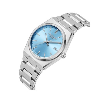 MANON - Montre Femme - Analogique Mouvement Quartz 3 aiguilles et date - Boitier tonneau en métal argenté - Cadran turquoise