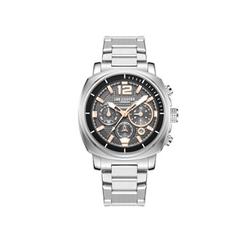 STEVEN - Montre Homme - Analogique Mouvement Quartz Multifonction - Boitier rond en métal argenté - Cadran noir
