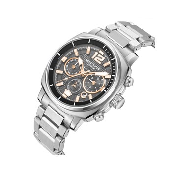 STEVEN - Montre Homme - Analogique Mouvement Quartz Multifonction - Boitier rond en métal argenté - Cadran noir