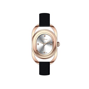 CARMÉLINE - Montre Femme - Analogique Mouvement Quartz 3 aiguilles - Boitier de forme oblong en métal doré rose
