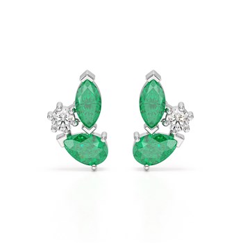 Boucles d'Oreilles Almysia : Émeraudes de Zambie & Diamant en Argent 925