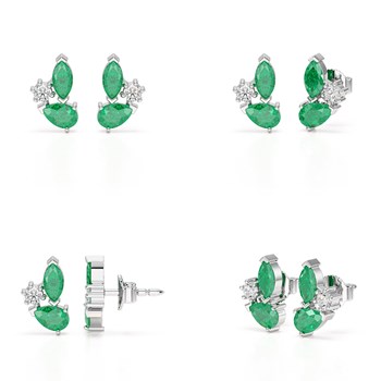 Boucles d'Oreilles Almysia : Émeraudes de Zambie & Diamant en Argent 925