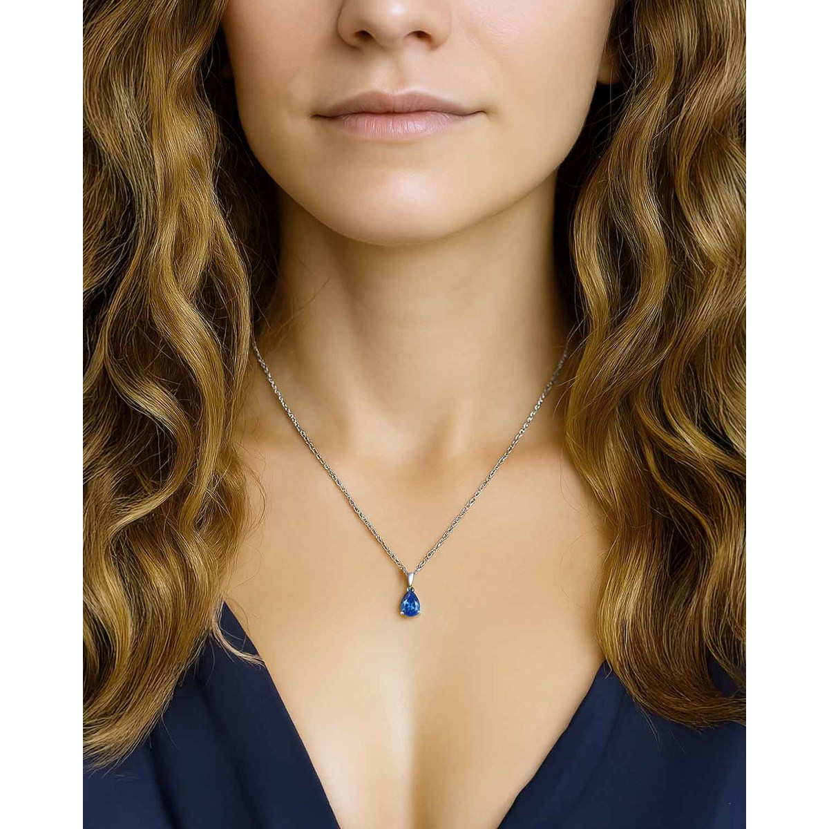 Collier Saphir Poire en Or Blanc 375 - Collection Selanya - vue 3