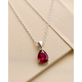 Ruby pear necklace in 375 white gold - Selanya Collection