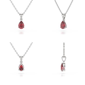 Ruby pear necklace in 375 white gold - Selanya Collection