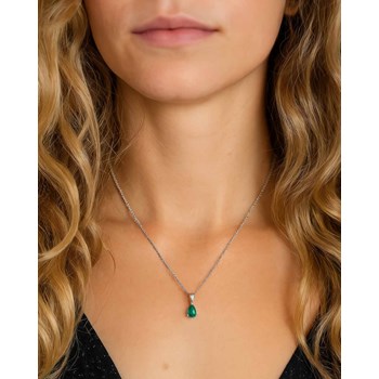 Emerald pear necklace in 375 white gold - Selanya Collection