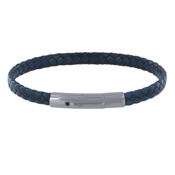 Men's flat braided leather bracelet Bicolore Navy Blue and Black - size 20 cm