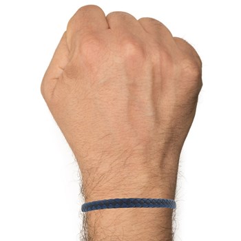 Men's flat braided leather bracelet Bicolore Navy Blue and Black - size 20 cm