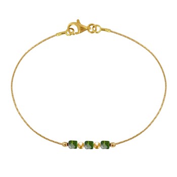 Bracelet Gold Filled Trois Petits Cubes de Diopside - taille 16 cm