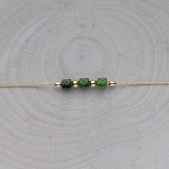 Bracelet Gold Filled Trois Petits Cubes de Diopside - taille 16 cm