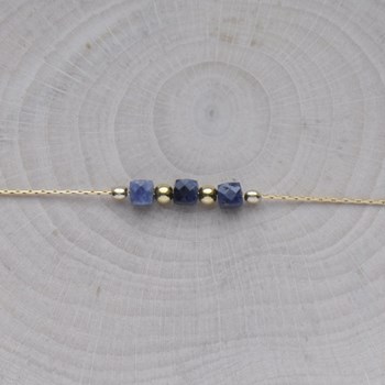 Bracelet Gold Filled Trois Petits Cubes de Saphir - taille 16 cm