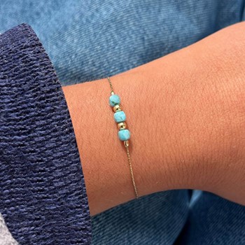 Bracelet Gold Filled Trois Petits Cubes de Larimar - taille 17 cm