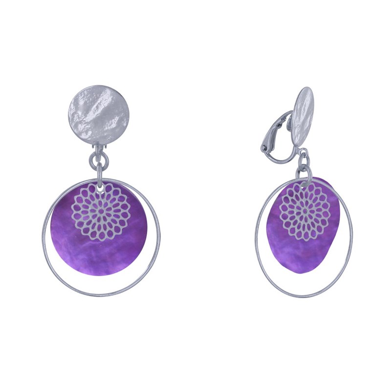 Boucles d'Oreilles Clous Métal Doré Cercle et Pastille de Nacre