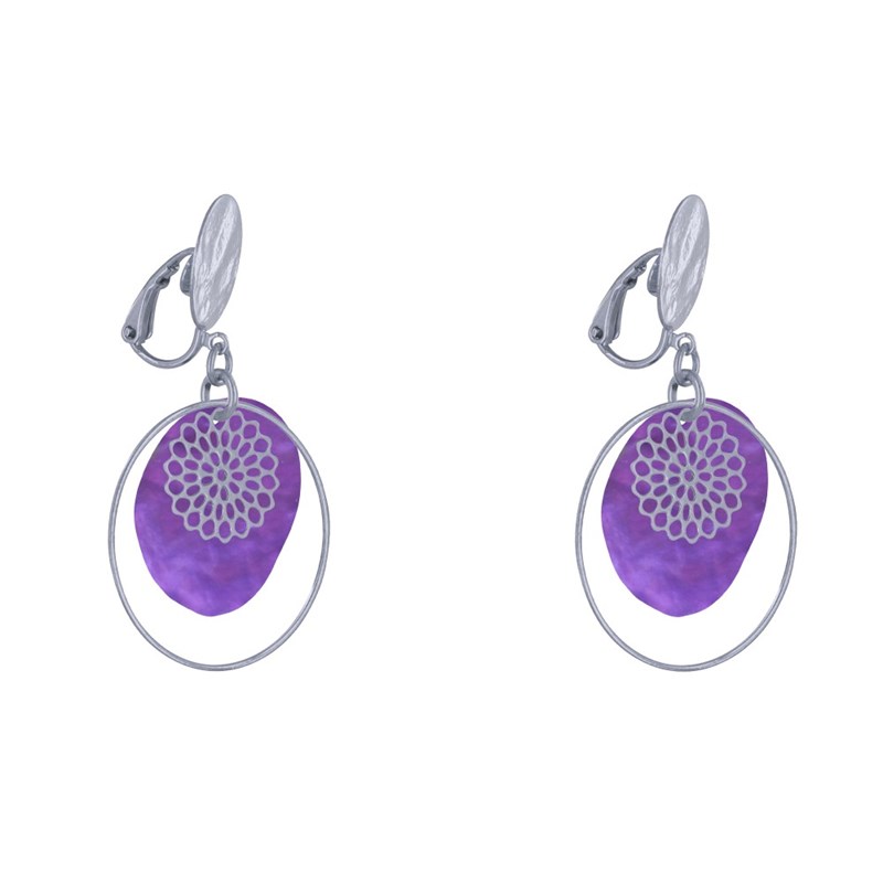 Boucles d'Oreilles Clous Métal Doré Cercle et Pastille de Nacre - vue 3