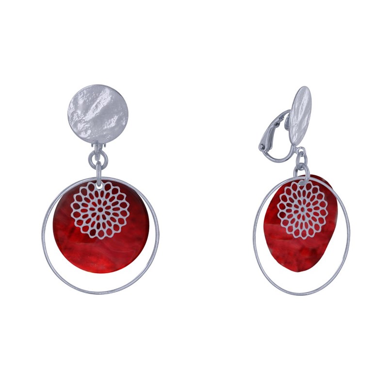Boucles d'Oreilles Clous Métal Doré Cercle et Pastille de Nacre