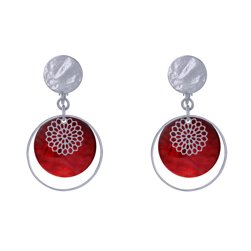 Boucles d'Oreilles Clous Métal Doré Cercle et Pastille de Nacre - vue 2