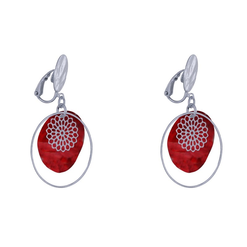 Boucles d'Oreilles Clous Métal Doré Cercle et Pastille de Nacre - vue 3