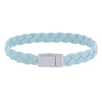Bracelet Mixte Tresse en Cuir de Chèvre Bleu Ciel 7mm - taille 18 cm