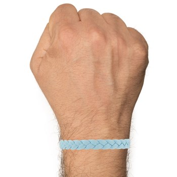 Bracelet Mixte Tresse en Cuir de Chèvre Bleu Ciel 7mm - taille 18 cm