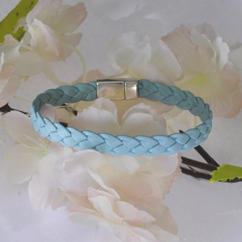Bracelet Mixte Tresse en Cuir de Chèvre Bleu Ciel 7mm - taille 18 cm