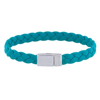 Bracelet Mixte Tresse en Cuir de Chèvre Turquoise 7mm - taille 19 cm