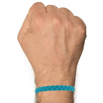 Bracelet Mixte Tresse en Cuir de Chèvre Turquoise 7mm - taille 19 cm