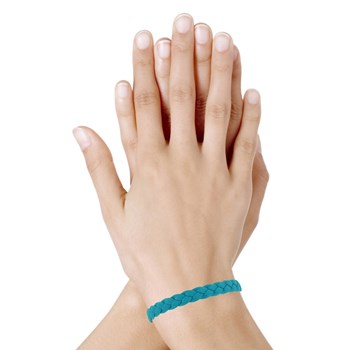 Bracelet Mixte Tresse en Cuir de Chèvre Turquoise 7mm - taille 19 cm