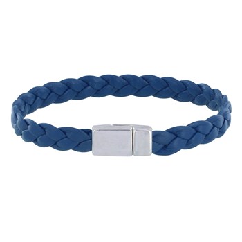Bracelet Mixte Tresse en Cuir de Chèvre Bleu Navy 7mm - taille 18 cm