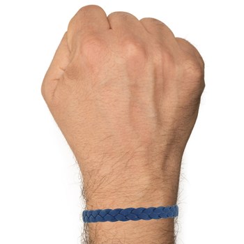 Bracelet Mixte Tresse en Cuir de Chèvre Bleu Navy 7mm - taille 18 cm