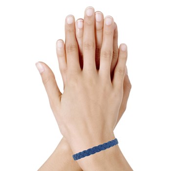Bracelet Mixte Tresse en Cuir de Chèvre Bleu Navy 7mm - taille 18 cm