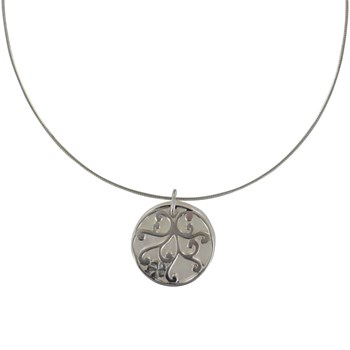 Collier Argent 925 Cercle de Nacre Ivoire et Arabesque - taille 40 cm