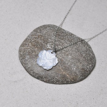 Collier Argent 925 Fleur de Nacre Ivoire - taille 45 cm