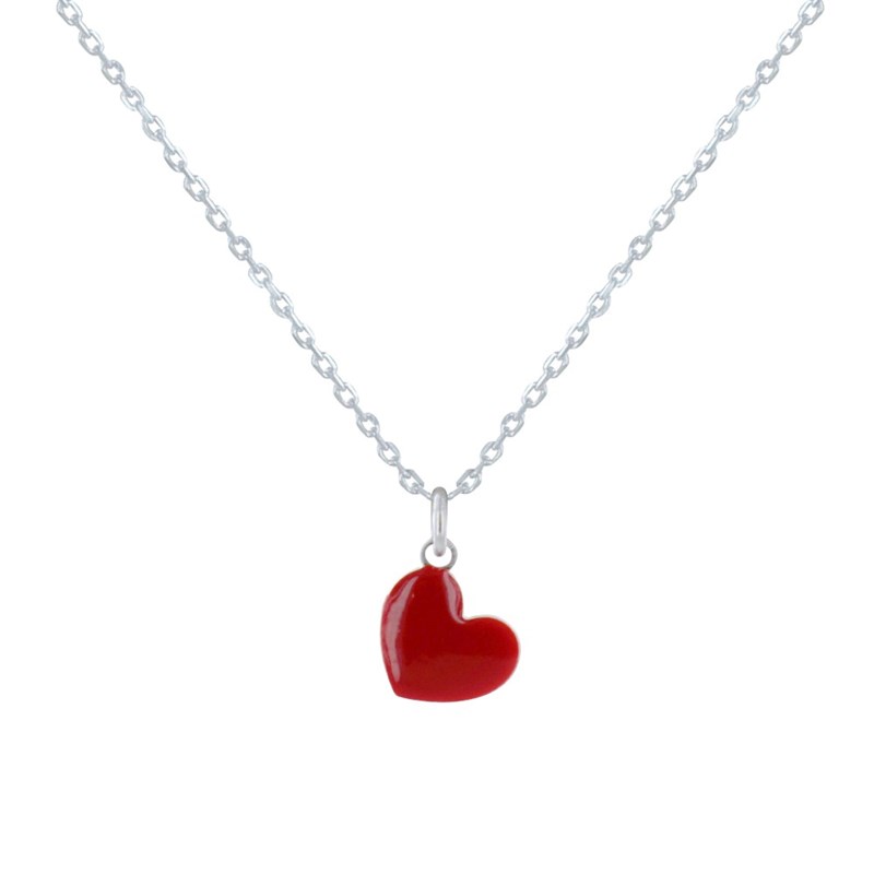Collier Argent 925 Mini Coeur Émaillé Rouge - taille 40 cm
