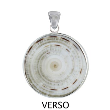 Pendentif Argent 925 Disque et Coquillage Naturel
