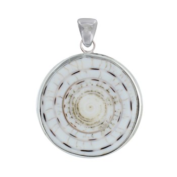 Pendentif Argent 925 Disque et Coquillage Naturel