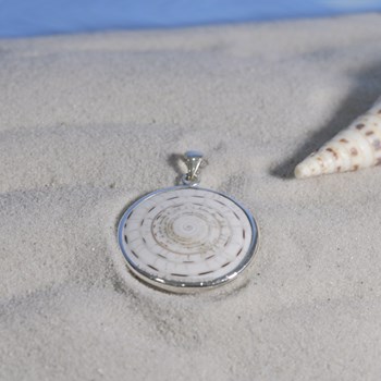 Pendentif Argent 925 Disque et Coquillage Naturel