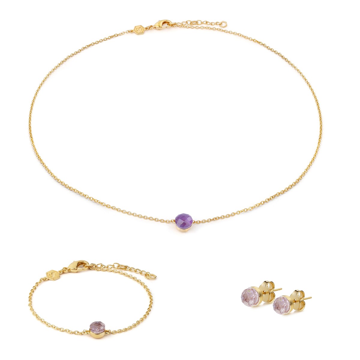 Collier, bracelet et boucles d'oreilles Aurora en pierres Améthyste