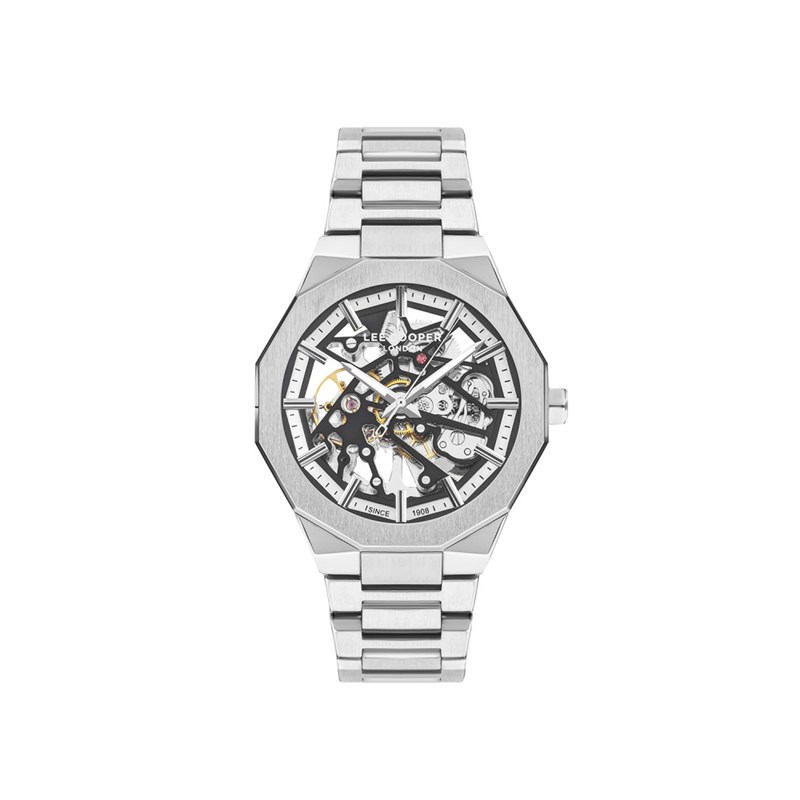 Montre Homme - Analogique Mouvement Squelette Automatique - Cadran argent noir
