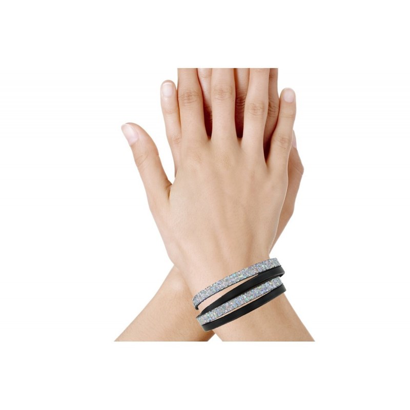 Bracelet Cuir Deux Lanières et Paillettes Fermoir Acier Inoxydable - Classics - Noir - vue 2