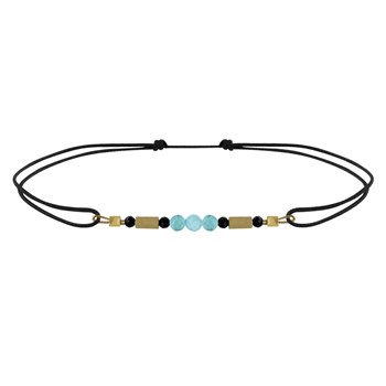 Bracelet Lien 3 Perles Facettées de Larimar Tubes Hématites et Spinelle - Noir
