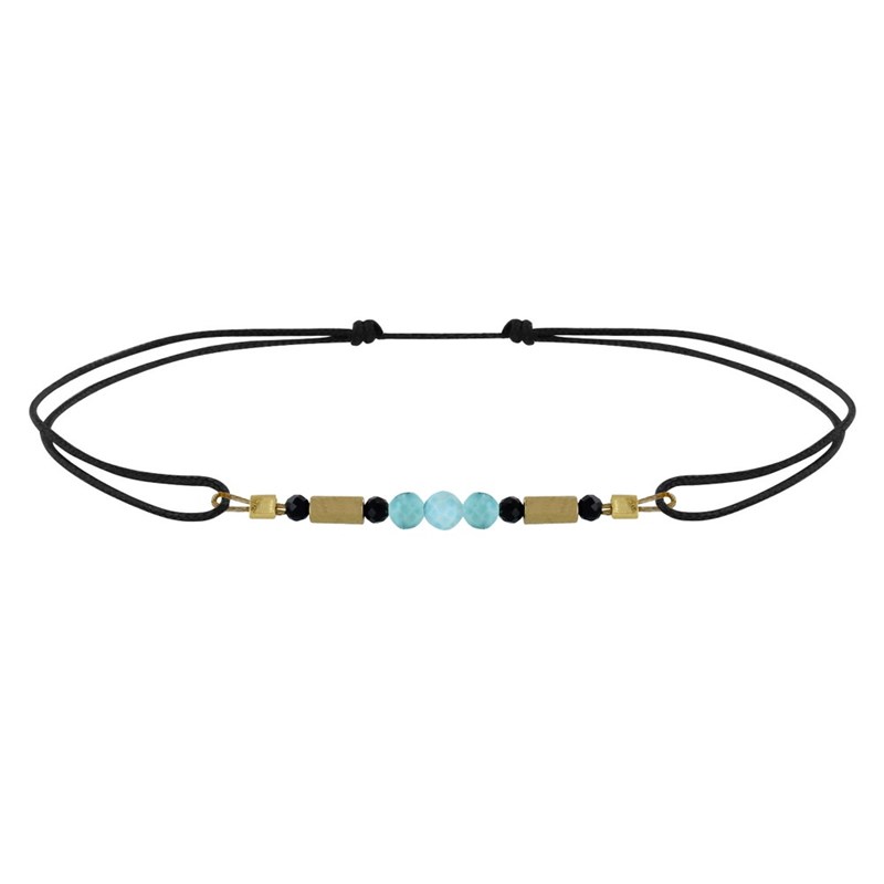 Bracelet Lien 3 Perles Facettées de Larimar Tubes Hématites et Spinelle - Noir