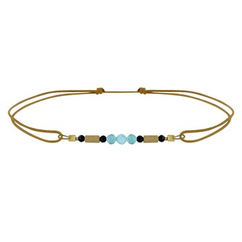 Bracelet Lien 3 Perles Facettées de Larimar Tubes Hématites et Spinelle - Or