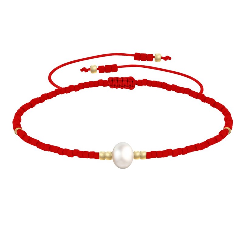 Bracelet Lien Perle d'Eau Douce Blanche et Petites Perles Mates - Rouge